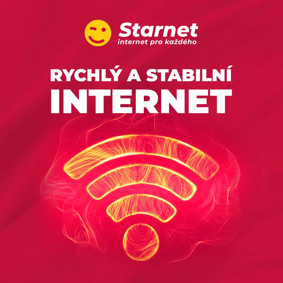 Vizuál Starnet propagující rychlý a stabilní internet s výrazným neonovým motivem Wi-Fi signálu.