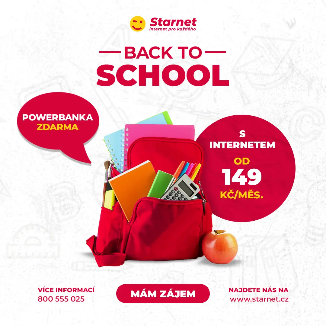 Sezónní kampaň Back to School od Starnetu – internet od 149 Kč/měs. s powerbankou zdarma a školní aktovkou.