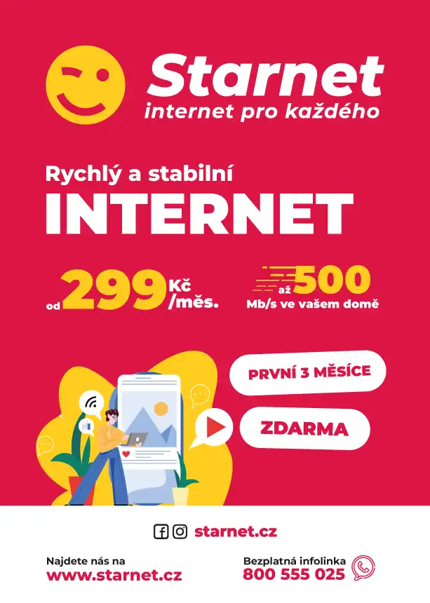 Akviziční leták Starnet – rychlý a stabilní internet od 299 Kč/měs. s rychlostí až 500 Mb/s a první 3 měsíce zdarma.