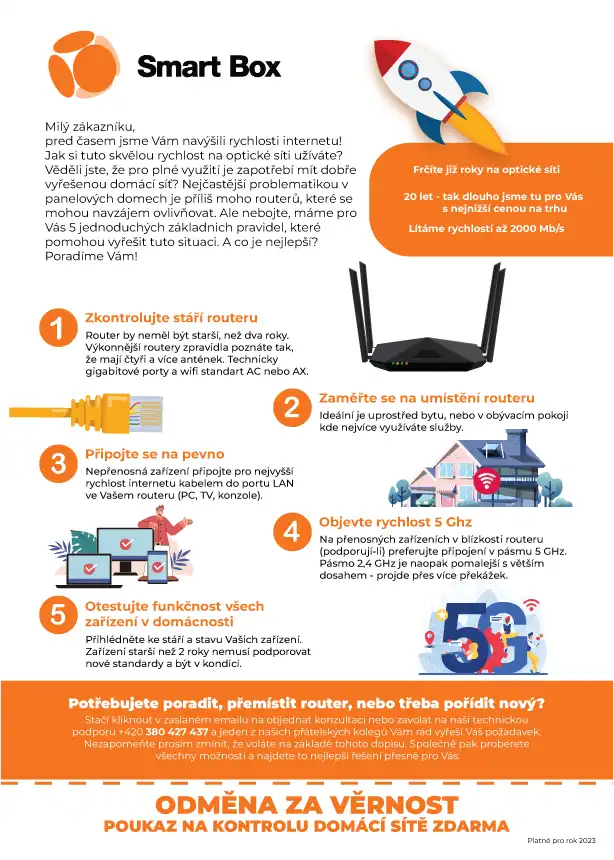 Informační tiskovina Starnet Smart Box – 5 tipů, jak optimalizovat domácí Wi-Fi síť a router.